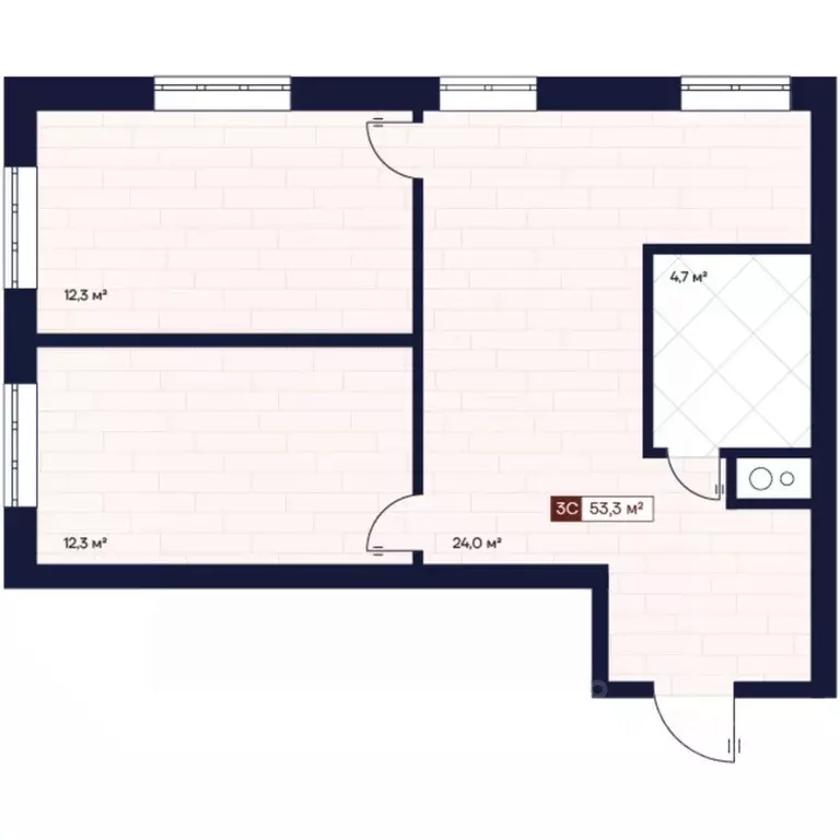 3-к кв. Новосибирская область, Новосибирск  (53.29 м) - Фото 0