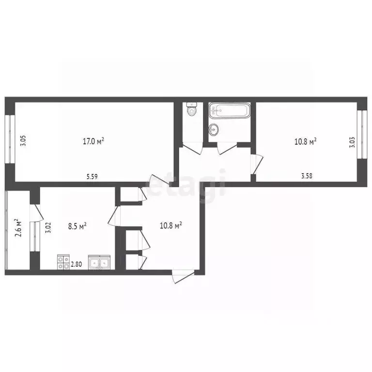 2-к кв. Псковская область, Псков Новгородская ул., 14 (52.5 м) - Фото 0