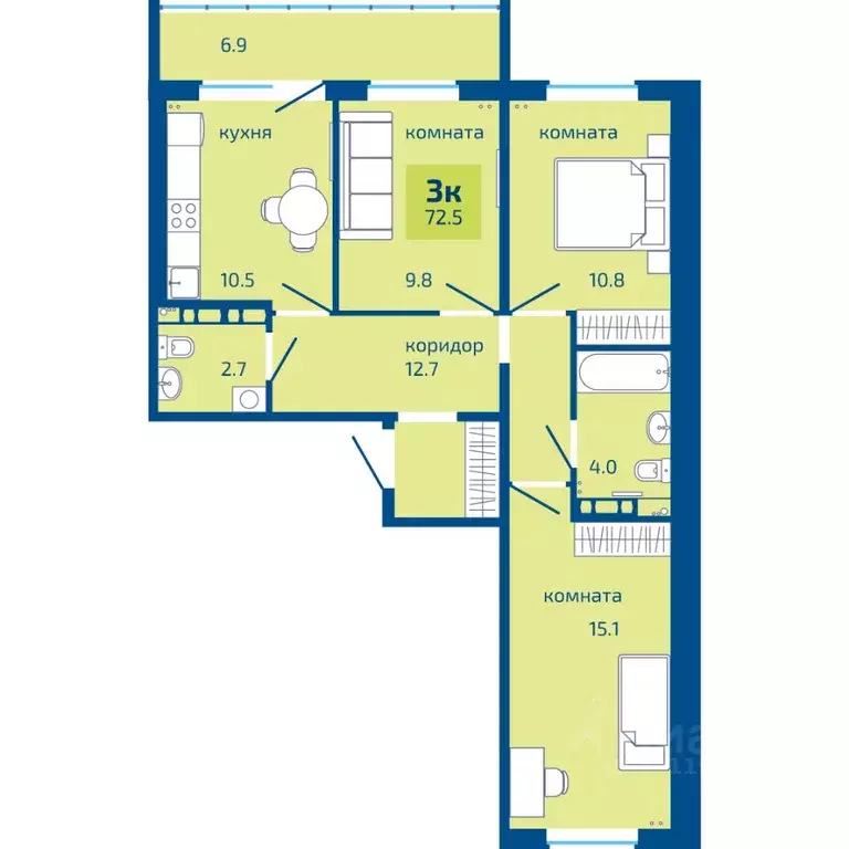 3-к кв. Пермский край, Пермь Вышка II мкр, Патриот жилой комплекс ... - Фото 1