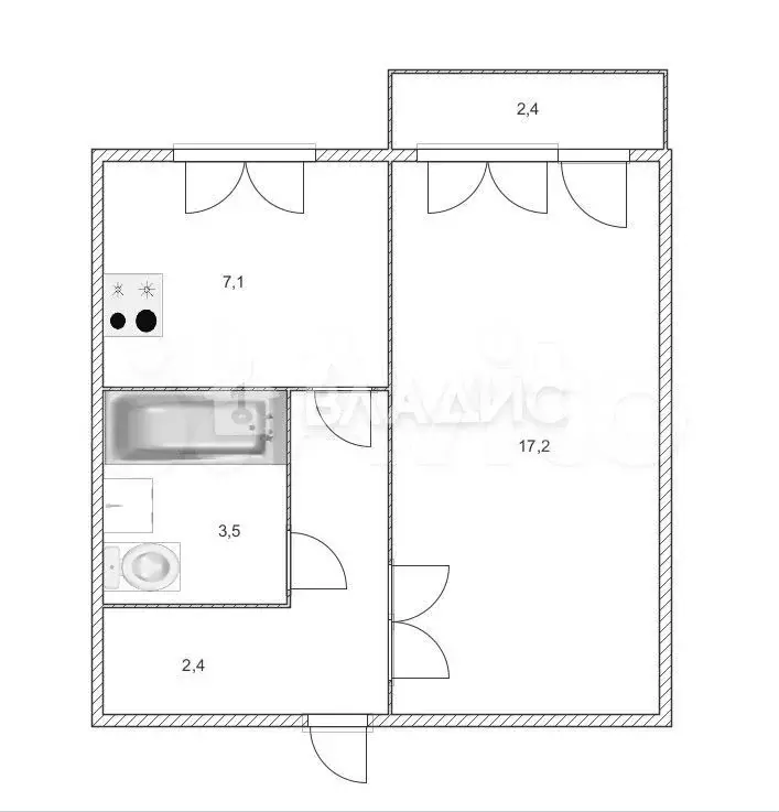 1-к. квартира, 32,1 м, 2/2 эт. - Фото 0