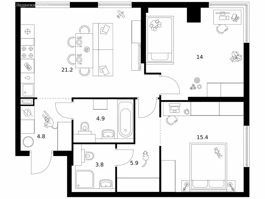 2-комнатная квартира: Москва, ЖК Кронштадтский 9 (70 м) - Фото 0