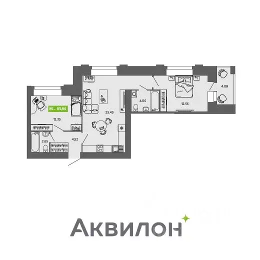 2-к кв. Архангельская область, Северодвинск Аквилон Листва жилой ... - Фото 0