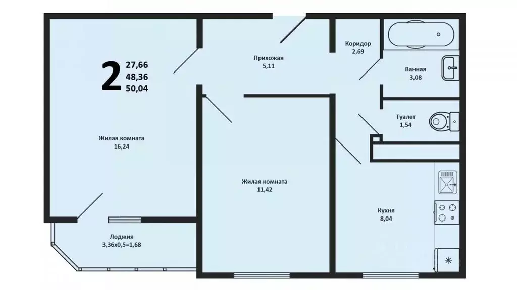 2-к кв. Адыгея, Тахтамукайский район, Яблоновский пгт Солнечная ул., ... - Фото 2