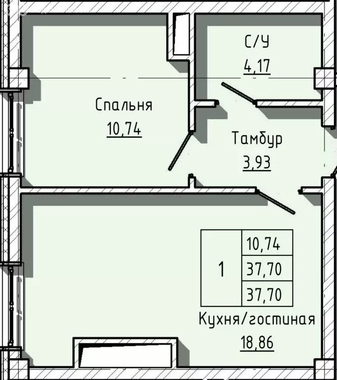 1-комнатная квартира: Нальчик, улица Ашурова, 1Б (37.7 м) - Фото 0