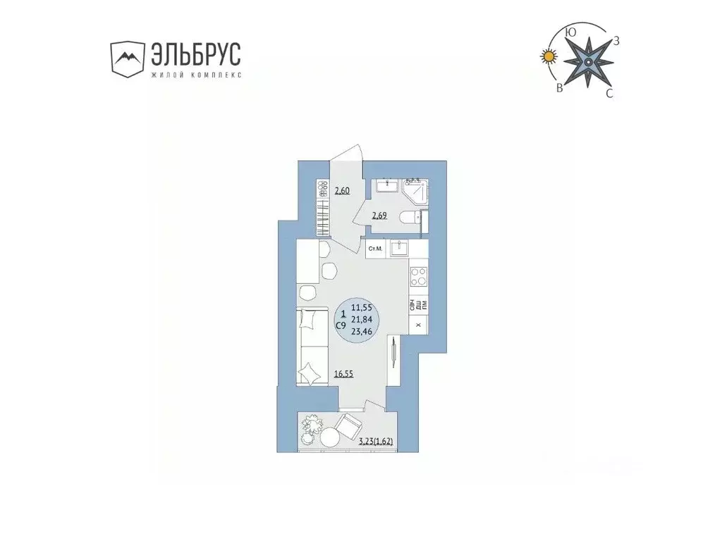 Студия Башкортостан, Уфа Кавказская ул., 24 (23.46 м) - Фото 0