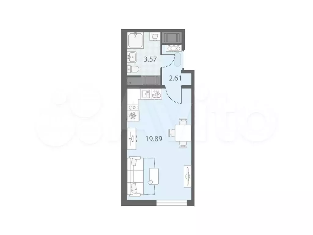 Квартира-студия, 26,1 м, 14/23 эт. - Фото 0