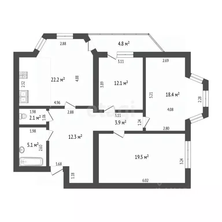 3-к кв. Тюменская область, Тюмень ул. Мельникайте, 94к1 (95.6 м) - Фото 2