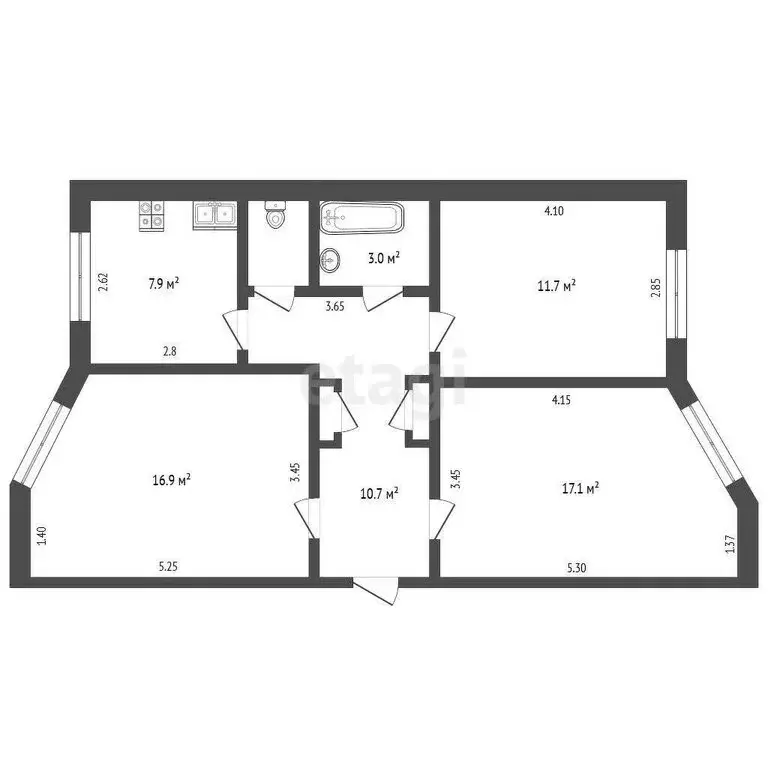 3-комнатная квартира: Новый Уренгой, Молодёжная улица, 21 (70.5 м) - Фото 0