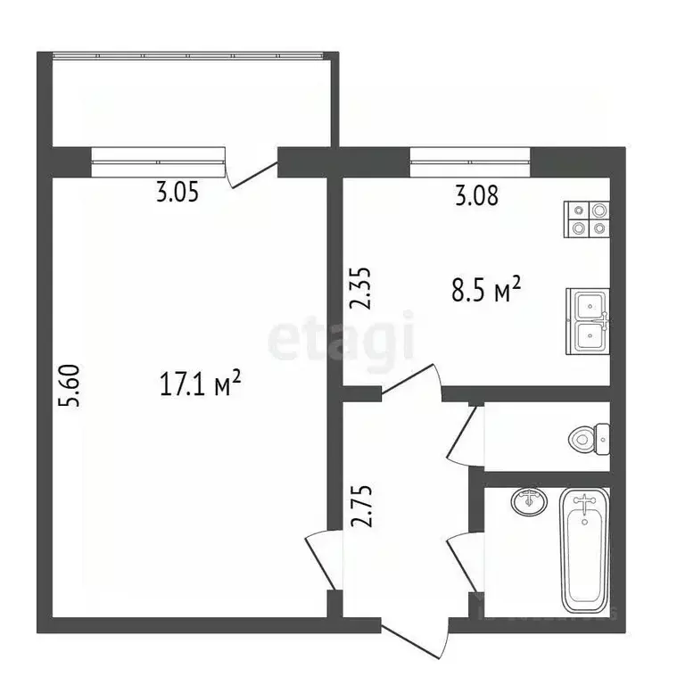 1-к кв. Ханты-Мансийский АО, Нягань Пионерская ул., 58А (33.5 м) - Фото 1