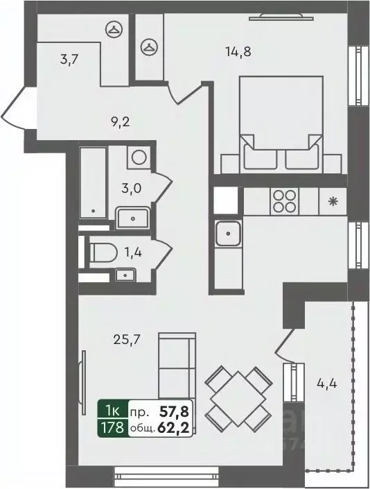 1-к кв. Курганская область, Курган Заозерный жилрайон, 6А мкр, 25/4 ... - Фото 0