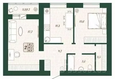2-к кв. Самарская область, Волжский район, Смышляевка городское ... - Фото 1