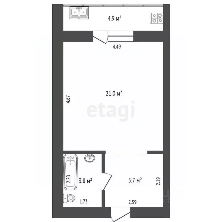 Студия Тюменская область, Тюмень Интернациональная ул., 199к1 (33.0 м) - Фото 2