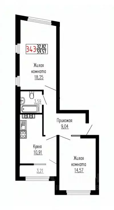 2-к кв. Свердловская область, Екатеринбург ул. Лыжников, 3 (59.8 м) - Фото 1