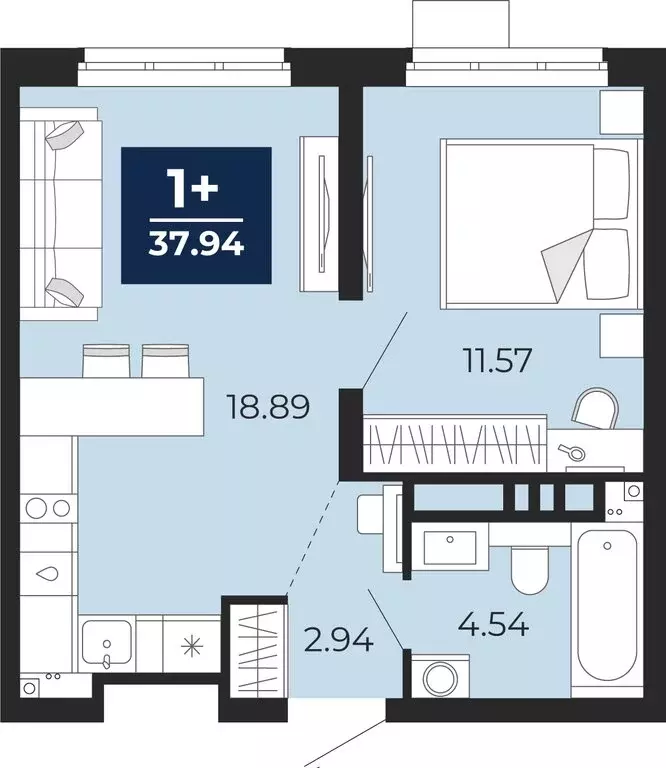 1-комнатная квартира: Тюмень, Арктическая улица, 16 (37.94 м) - Фото 0