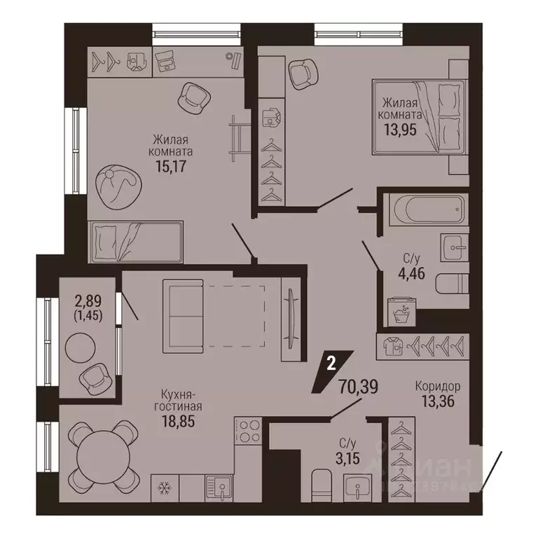 2-к кв. Свердловская область, Екатеринбург Центральный жилрайон, Дом 7 ... - Фото 2