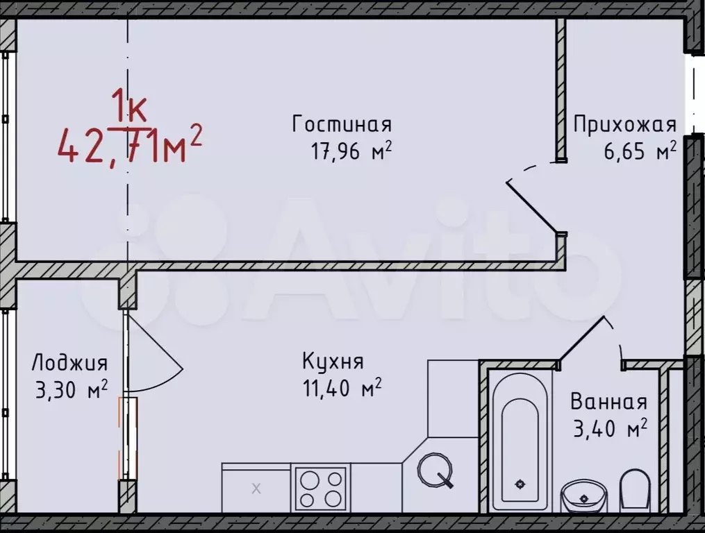 1-к. квартира, 42,7 м, 3/8 эт. - Фото 1