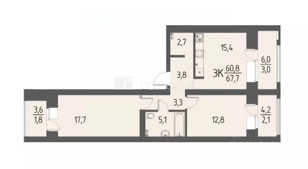 3-к кв. Томская область, Томский район, д. Кисловка, Левобережный мкр ... - Фото 2