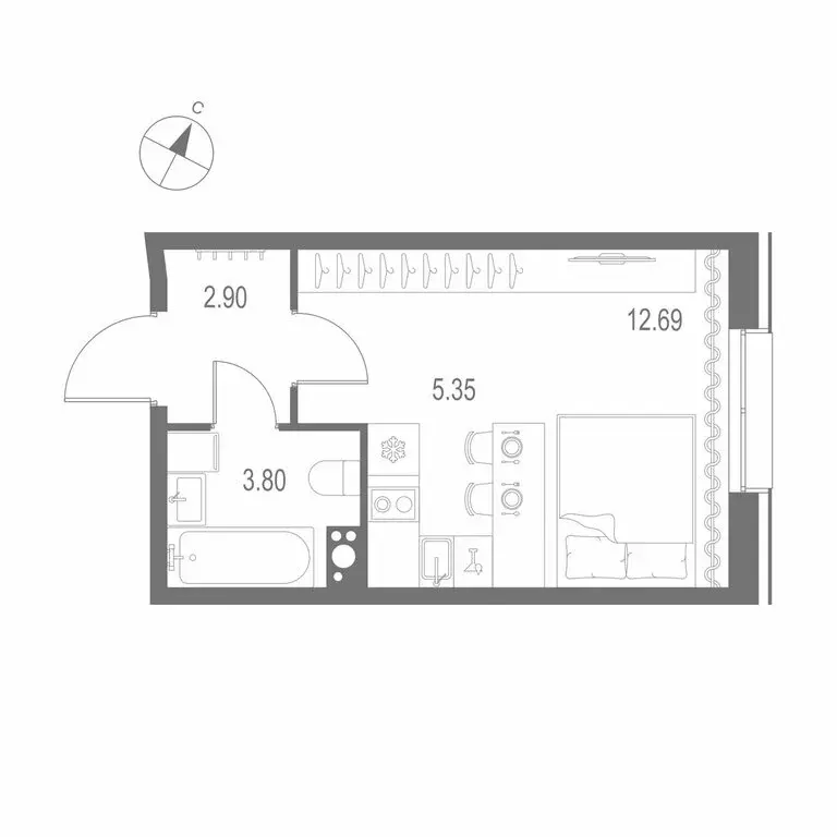 Квартира-студия: Санкт-Петербург, Матисов остров (24.74 м) - Фото 1