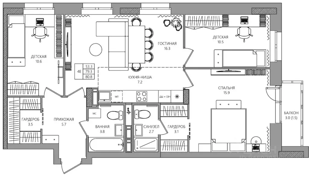 4-к кв. Пермский край, Пермь ул. Капитана Гастелло, 15 (80.8 м) - Фото 1