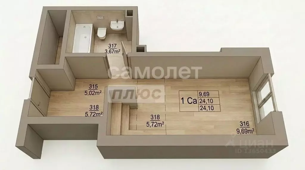 Студия Ульяновская область, Ульяновск ул. Аблукова, 22 (24.0 м) - Фото 2