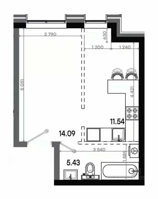 Студия Татарстан, Казань Минтимер жилой комплекс (31.06 м) - Фото 1