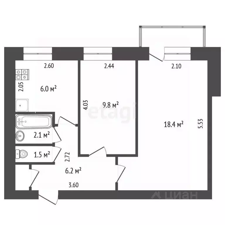 2-к кв. Архангельская область, Архангельск ул. Тимме, 22 (44.3 м) - Фото 2