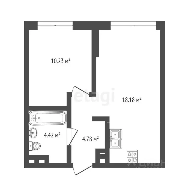 1-к кв. Тюменская область, Тюмень ул. Новоселов, 105 (38.9 м) - Фото 1