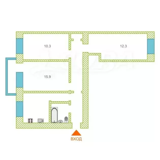 3-комнатная квартира: Тюмень, Севастопольская улица, 15 (58.7 м) - Фото 2