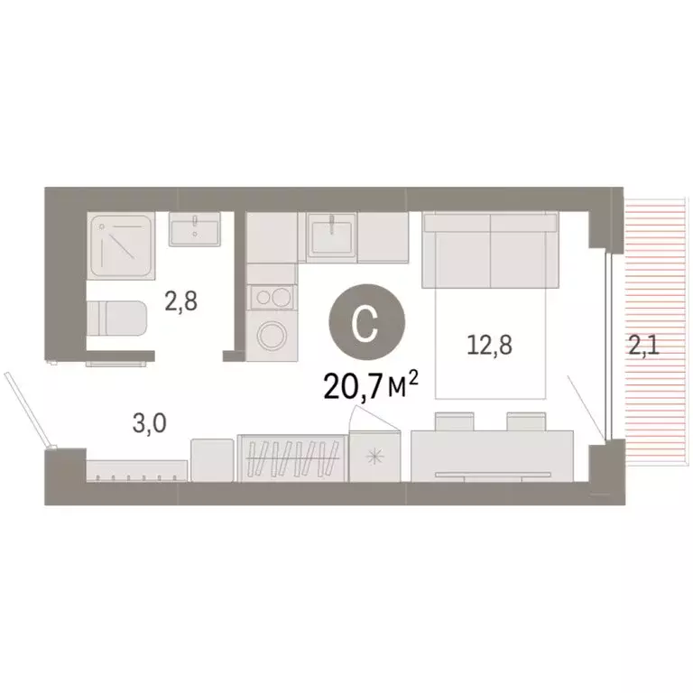 Квартира-студия: Новосибирск, квартал Лебедевский (20.7 м) - Фото 1