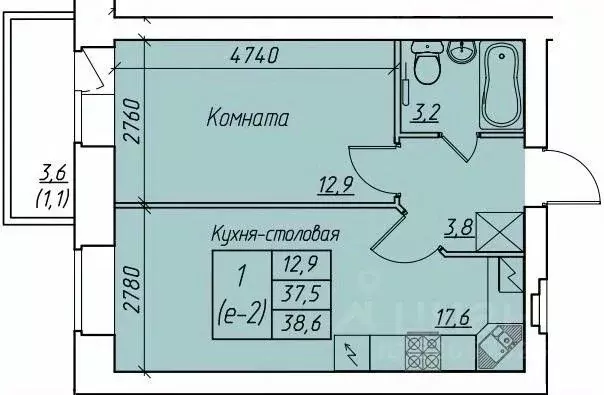 1-к кв. Вологодская область, Вологда  (38.6 м) - Фото 0