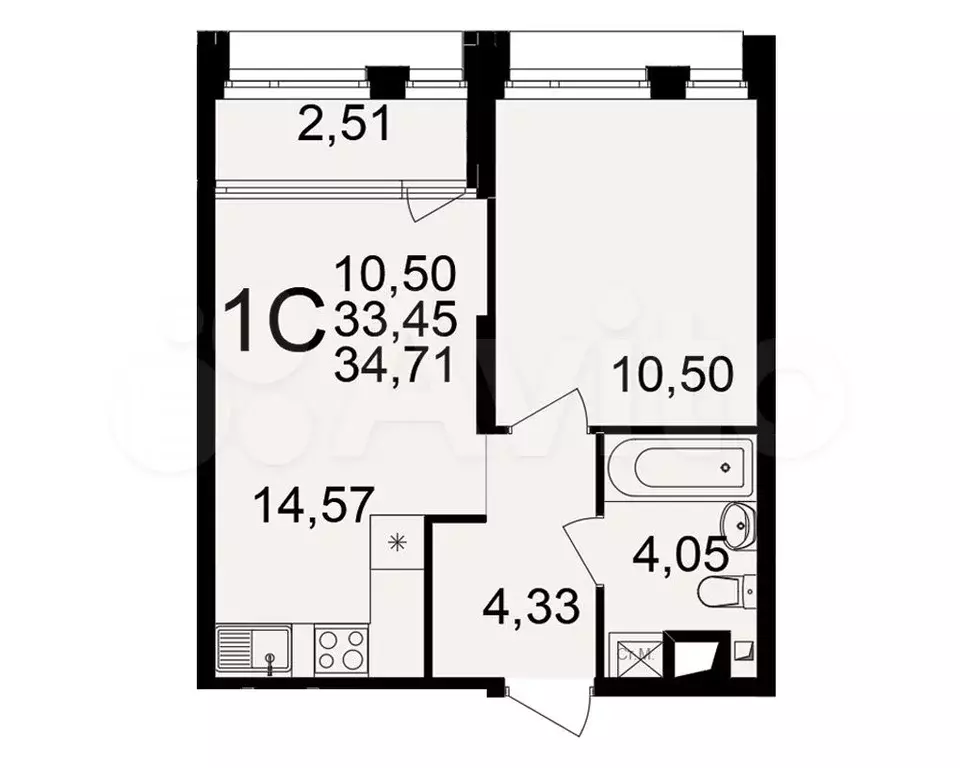 1-к. квартира, 34,7 м, 9/25 эт. - Фото 1
