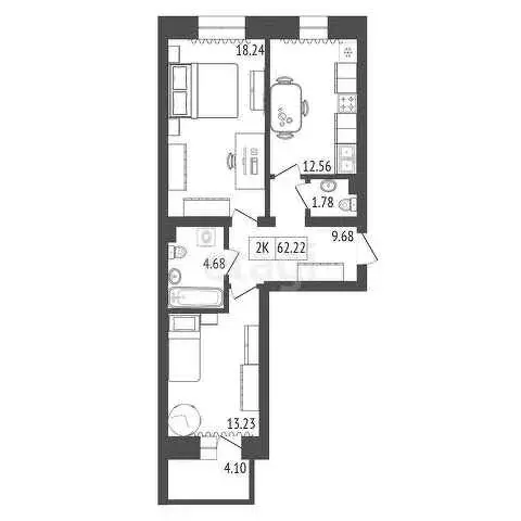 Продаётся 2-к квартира, 62.22 м - Фото 0
