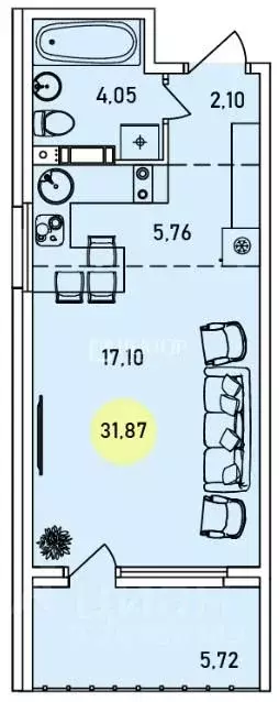 Студия Ярославская область, Ярославль ул. Лескова, 44 (31.87 м) - Фото 2