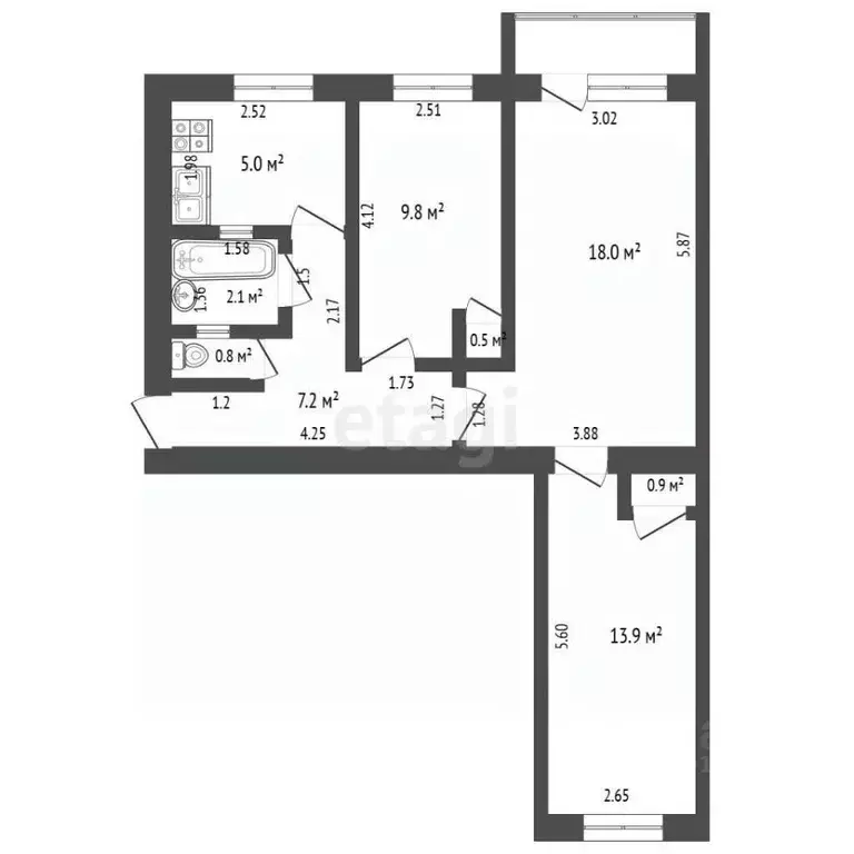 3-к кв. Чувашия, Чебоксары ул. Ленинского Комсомола, 12 (58.2 м) - Фото 2