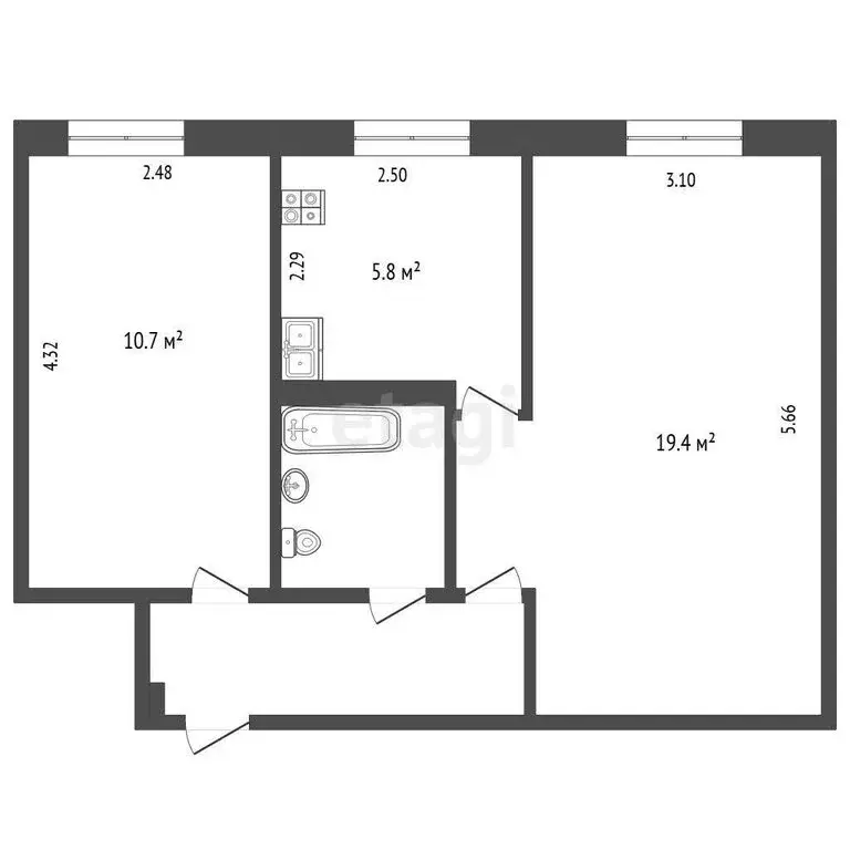 2-комнатная квартира: Тюмень, улица Энергетиков, 58 (43.6 м) - Фото 0