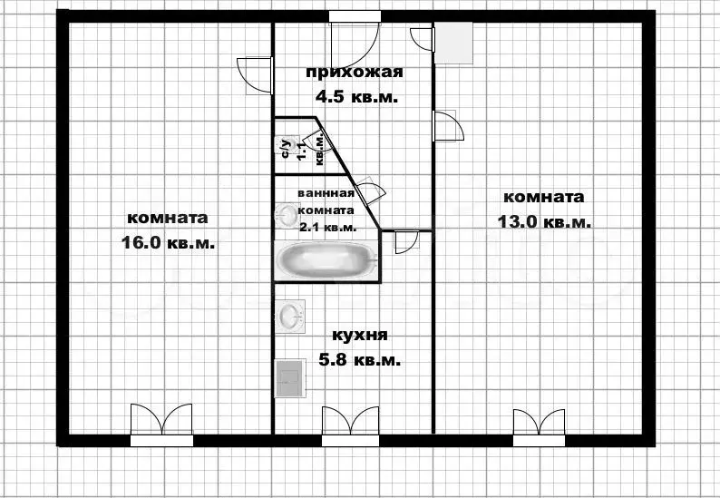 2-к. квартира, 43 м, 2/6 эт. - Фото 0