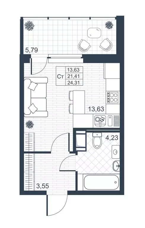 Квартира-студия: Коммунар, Ново-Антропшинская улица, 5к1 (21.2 м) - Фото 1
