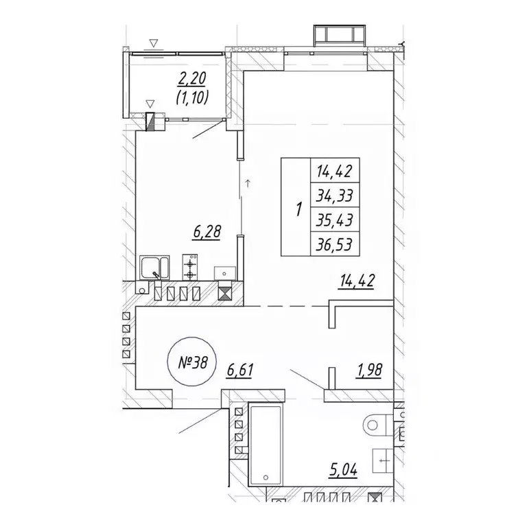 1-к кв. Калининградская область, Зеленоградск  (36.53 м) - Фото 1