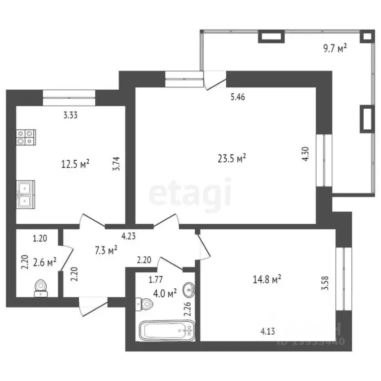 2-к кв. Тюменская область, Тюмень ул. Мельникайте, 138 (64.7 м) - Фото 2