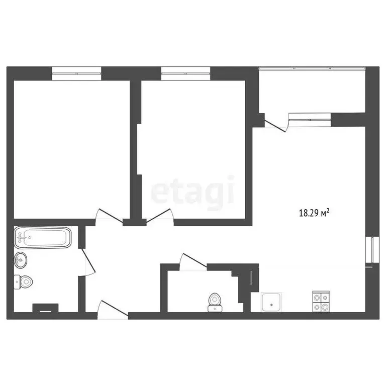 2-комнатная квартира: Тюмень, улица Николая Глебова, 3 (59.3 м) - Фото 1