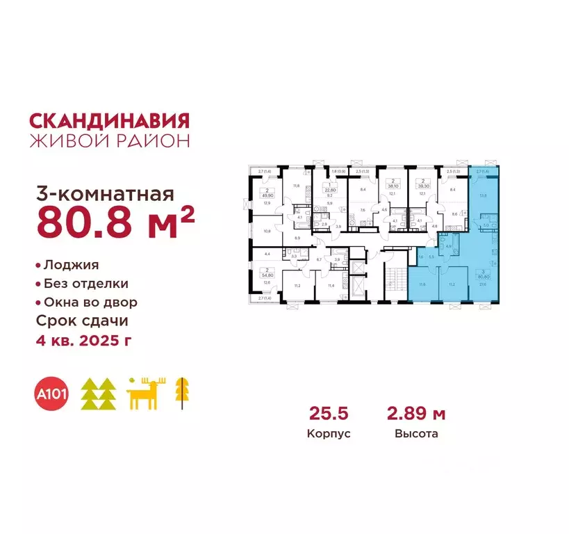 3-к кв. Москва Скандинавия жилой комплекс, 25.5 (80.8 м) - Фото 1