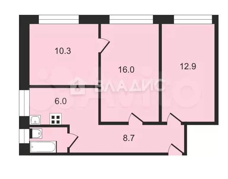 3-к. квартира, 56,3 м, 2/2 эт. - Фото 0