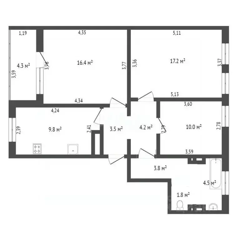 3-к кв. Севастополь просп. Античный, 11А (71.4 м) - Фото 2
