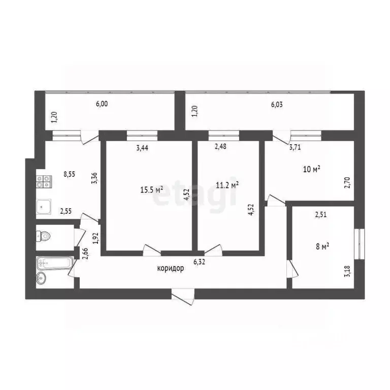 4-к кв. Тюменская область, Тюмень Профсоюзная ул., 32 (70.7 м) - Фото 2
