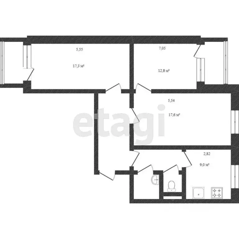 3-к кв. Белгородская область, Белгород ул. Буденного, 13 (72.0 м) - Фото 2