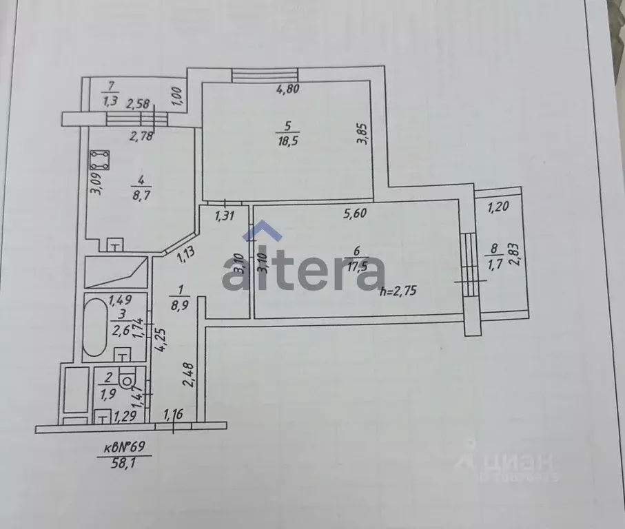 2-к кв. Татарстан, Казань ул. Четаева, 14 (60.0 м) - Фото 1