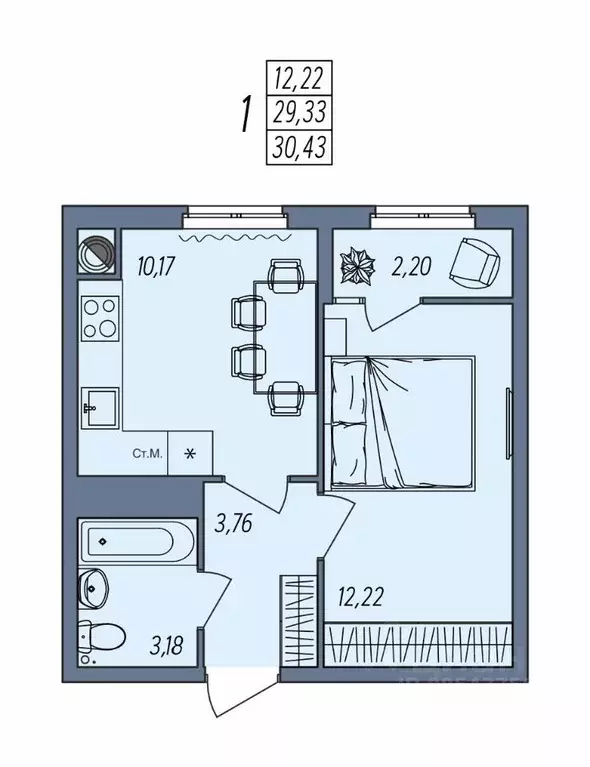 1-к кв. Волгоградская область, Волгоград Новый жилой комплекс (30.43 ... - Фото 1