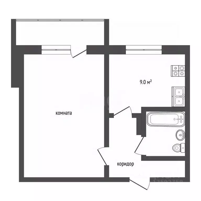 1-к кв. Тамбовская область, Тамбов Красноармейская ул., 7 (37.4 м) - Фото 1