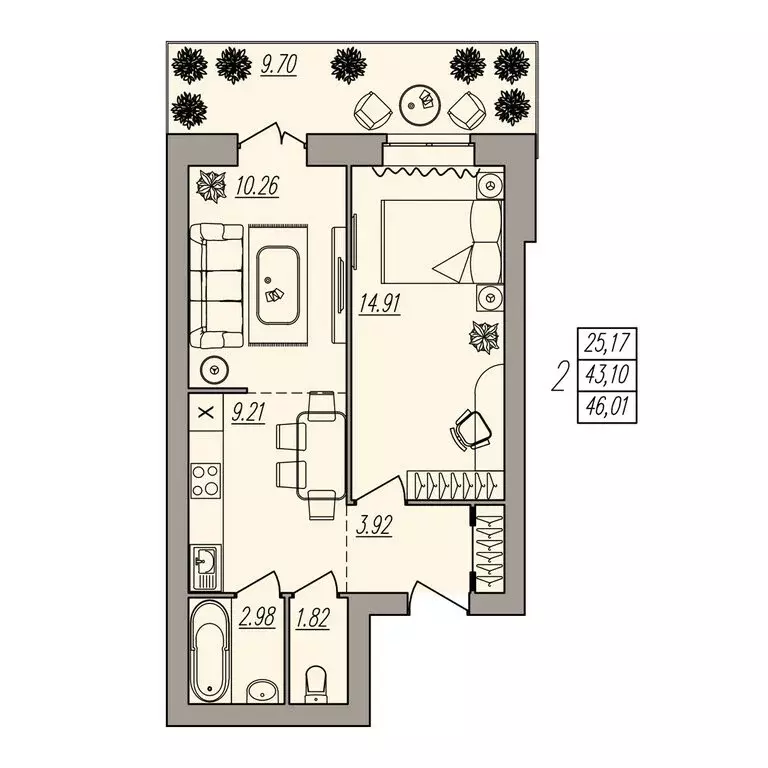 2-комнатная квартира: Волгоград, улица Землячки, 84/3 (46.01 м) - Фото 1