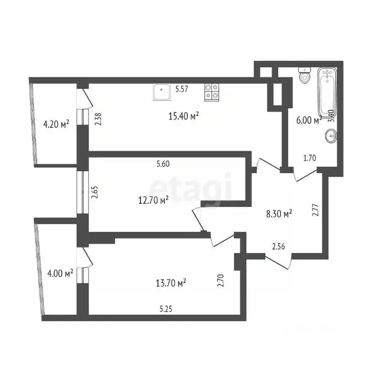 2-к кв. Ростовская область, Ростов-на-Дону ул. Ларина, 45с1 (58.0 м) - Фото 1